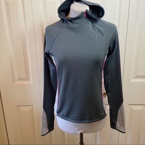 Champion Gray Pink Neck Zip Hooded Athletic Top S